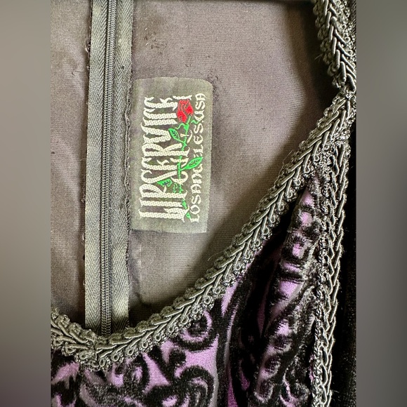 Vintage Lip Service Los Angeles Black & Purple Velvet Burnout Layer Maxi Dress L - Picture 3 of 13